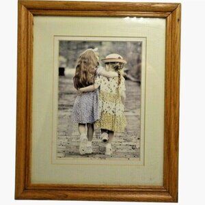 Art Print Two Girls Walking Vintage Framed Friendship Girlfriends Pastel